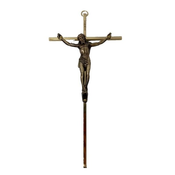 VTG Brass Metal Inri Crucifix Cross w/ Jesus Christ Religious Wall Hanging Decor - Picture 1 of 7